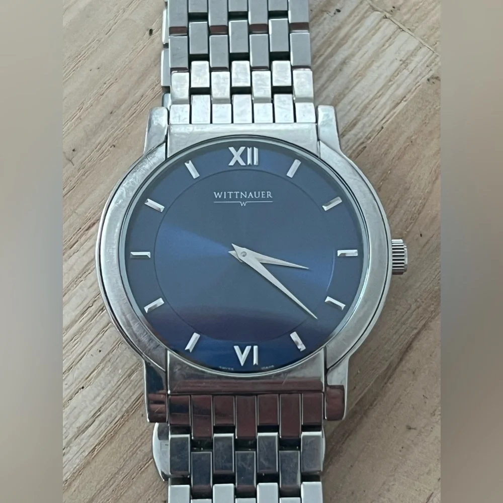 Wittnauer Longines Rare Men’s Watch Large Blue Dial Stainless Weave Bracelet